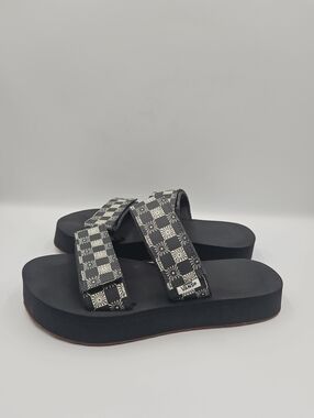Vans Black Checkerboard Platform Slide Sandals